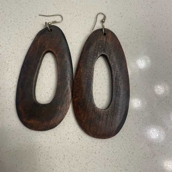 Handmade Hollow Waterdrop Wooden Earrings - Picture 2 of 2